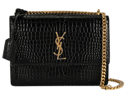 Medium Sunset Crossbody, Leather, Black, DB, 1*